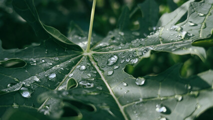 Obraz premium Dew-Kissed Papaya Leaf: Freshness and Renewal