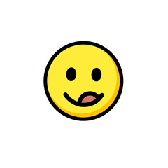 Fototapeta premium smiley face icon sticking out tongue, circular yellow icon, thick black border, clean geometric minimal style, transparent background