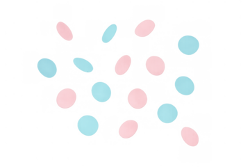 Falling bokeh style confetti with pink and blue circles for celebration, party, or abstract design on transparent background