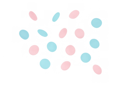 Falling bokeh style confetti with pink and blue circles for celebration, party, or abstract design on transparent background