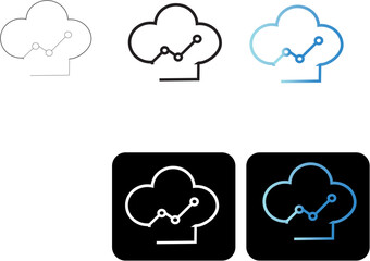 Minimalist culinary analytics icon set. Chef hat symbol with data graph for restaurant business performance