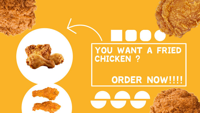 Kentucky style crispy fried chicken sales promotion with lots of fried chicken on the side with a slightly dark yellow background 