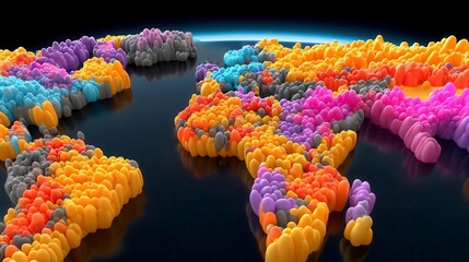 Colorful World Map 3D Render - Global Data, Technology