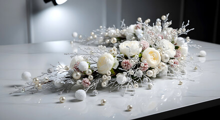 Floral arrangement with pearls