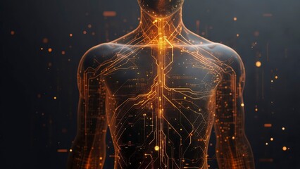Transparent human head with illuminated neural connections and glowing synapses creating a futuristic visualization of brain activity
