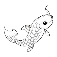Beautiful koi fish swimming gracefully in calm water, surrounded by ripples and lotus flowers. A peaceful and detailed coloring page for relaxation and creativity.
