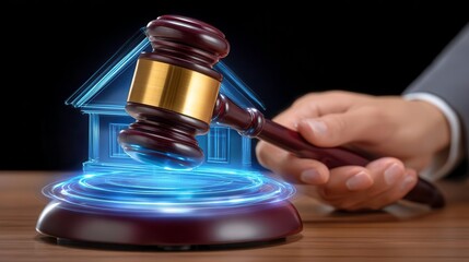 Real Estate Law: Gavel, House, Property Legal Action