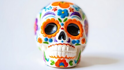 Vibrant Painted Skull Decoration for Day of the Dead Celebration