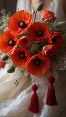 Vibrant Orange Poppy Bouquet with Delicate Details and Artistic Presentation
