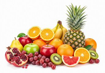 Assorted Fresh Fruits on White Background