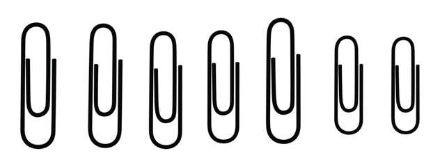 Collection of black paper clips different sizes stationary office supplies