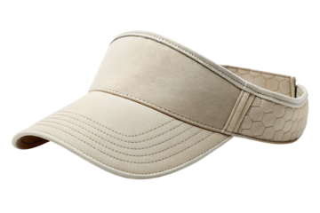 Light Beige Sun Visor Hat with Hexagonal Patterned Band headwear isolated on a transparent background