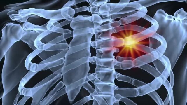 Ribcage XRay Animation with Pain Indication Medical Visualization of Chest Injury
