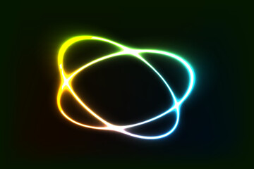 A vibrant, abstract neon shape with a glowing gradient from yellow to blue, forming an organic, flowing loop against a dark backdrop. Modern and dynamic.