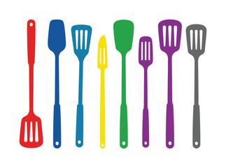 Colorful kitchen spatulas, cooking utensils, kitchenware, baking tools, restaurant, chef, prepare food
