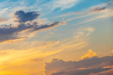colorful and golden sunset sunrise yellow orange in Amazonas Brazil.