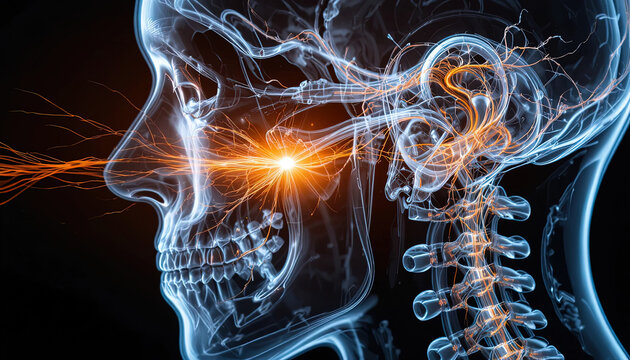 Explore the fascinating human nervous system with this stunning visualization of neural pathways and brain activity, perfect for medical education