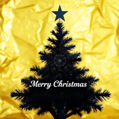 Striking Black Christmas Tree on Vibrant Crumpled Gold Background. Modern Luxury Holiday Greeting Card_8