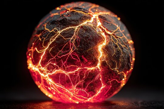 A small fiery globe model showing miniature wildfires burning