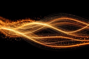 Abstract golden light trails creating wave patterns against black