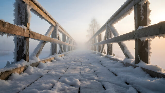 Wintry Bridge, Snowy Path, Winter Scenery, Wooden, Frosty Morning, Cold Weather, Snow Covered Landscape