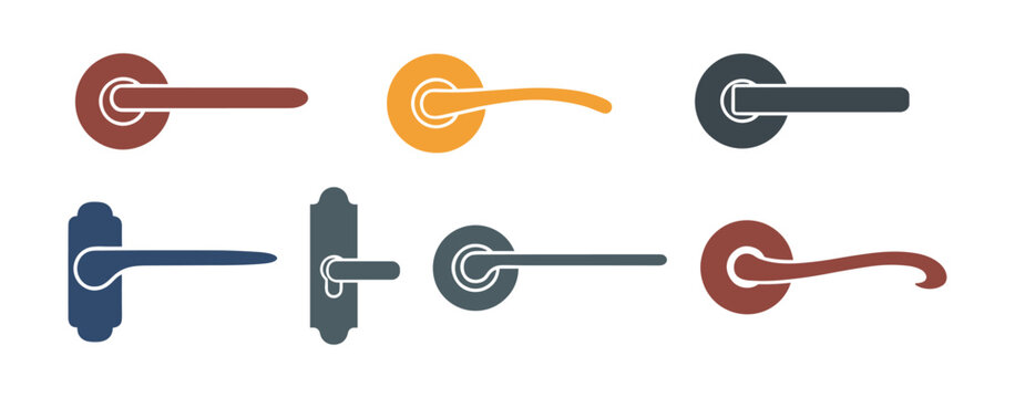 Set of different door handles knobs levers isolated