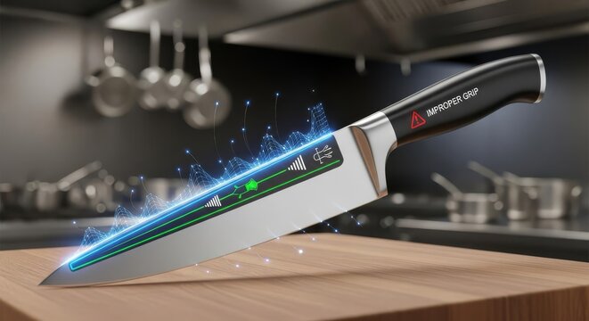 Chefs Knife on Cutting Board with Digital Enhancement.
