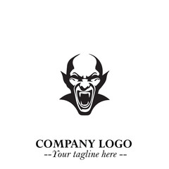 Head of Vampire Logo Symbol in Black on the White Background with Gothic Horror Vector Design