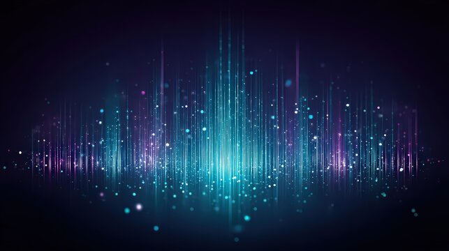 Abstract Vertical Lines of Varying Intensity in Blue and Purple with Sparkling Dots on Dark Background - Powered by Adobe