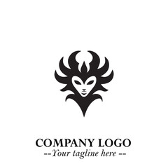 Head of Vampire Logo Symbol in Black on the White Background with Gothic Horror Vector Design