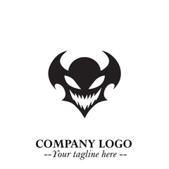 Head of Vampire Logo Symbol in Black on the White Background with Gothic Horror Vector Design