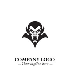 Head of Vampire Logo Symbol in Black on the White Background with Gothic Horror Vector Design