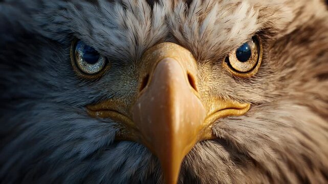 Close up of majestic eagle head detailed feathers and intense eyes