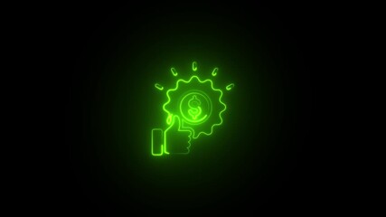 Green neon thumb up with dollar coin and radiating light on black background like hand - Powered by Adobe