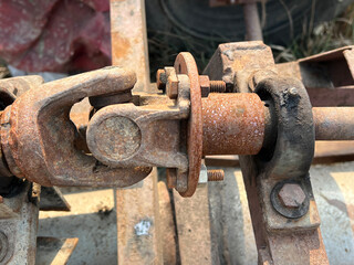 old rusty metal joint of water pump machine