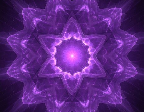 Symmetrical digital art with layers of purple radiating outward