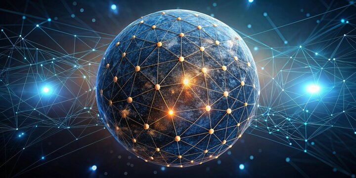 Global Network of Interconnections: A stunning visualization of the Earth enveloped by a complex network of interconnected nodes and lines, symbolizing global connectivity.