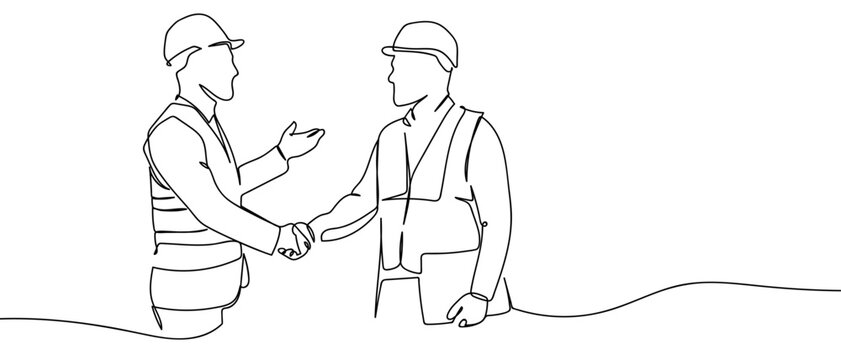 The collaboration of engineers, one continuous line one line illustration. Vector linear illustration. Editable stroke.