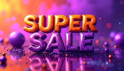 Vibrant Super Sale Promotional Banner with Glitter and Bokeh