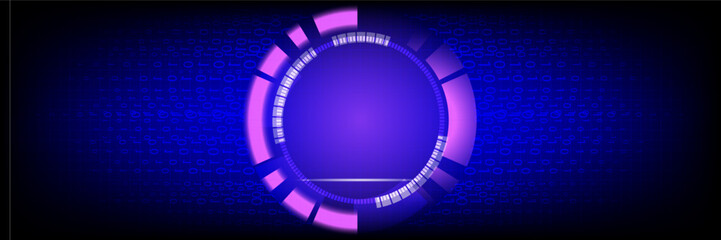 Futuristic blue technology background with glowing circle and abstract digital network, modern neon design concept for innovation, AI, and digital transformation themes.