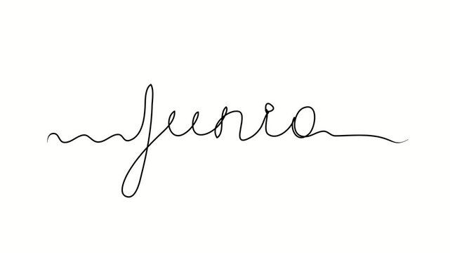 June text in Spanish. One line drawing doodle hand drawn. Video 4k  object illustration, minimalism hand drawn sketch design modern new
