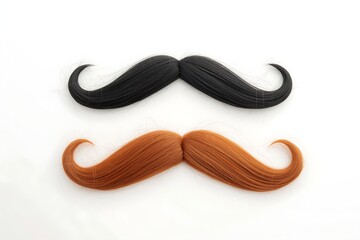 Two fake moustaches one black one brown against white background