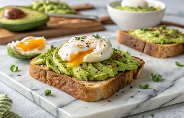 Avocado toast with poached egg breakfast