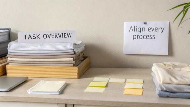 Organized workspace with task overview and sticky notes for aligning every process in a modern office setting