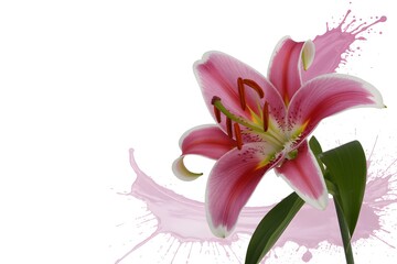 pink lily on white background