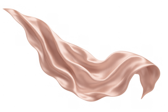 Pink satin fabric moving gracefully in the wind, showing smooth texture and elegant drapes on a transparent background