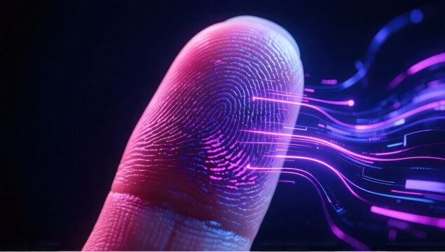 Digital fingerprint technology enhances security and user experience various applications. vibrant colors and patterns symbolize innovation - Powered by Adobe