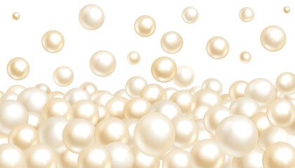 Pearls cascade on white background