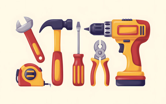 Set of different repair tools for home improvement and diy project as renovation improvement maintenance assistance