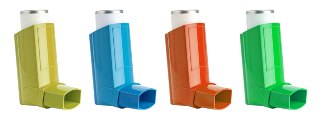 group of inhaler in four colors isolated on white background
